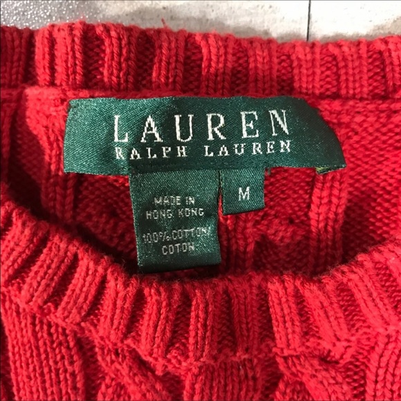 SOLD-Ralph Lauren Preppy Cable Knit Red Sweater - Picture 3 of 5